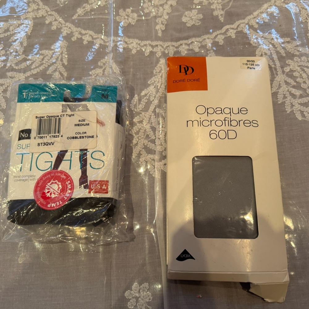 NWT TWO PAIRS OF TIGHTS Opaque Microfibres 60D Tights(Grey), No Nonsense(Brown)